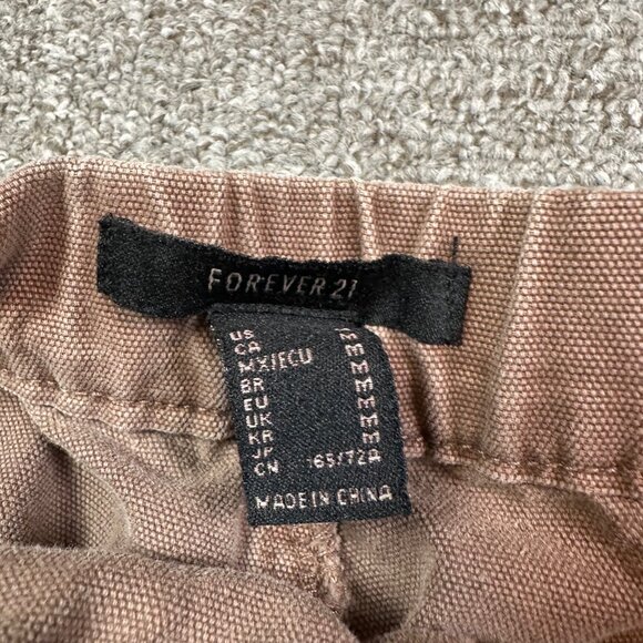 Forever 21 Brown Duck Canvas Cargo Utility Straight Leg Work Pants Womens Medium - Picture 2 of 5